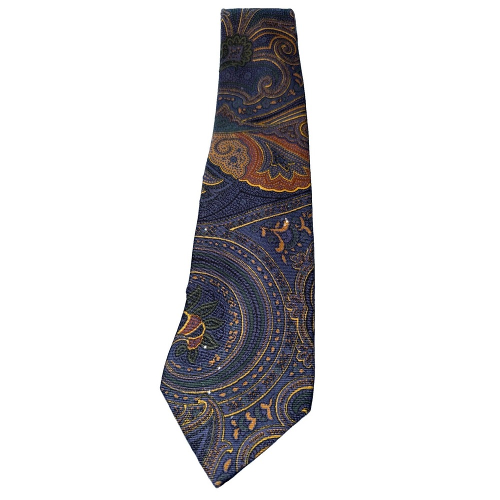 VTG Polo Ralph Lauren Silk Tie Paisley Black Brown Copper Red Olive Made In USA